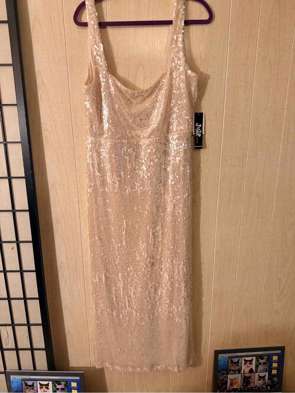 Jump Sequin Slip Dress in Champagne Nude